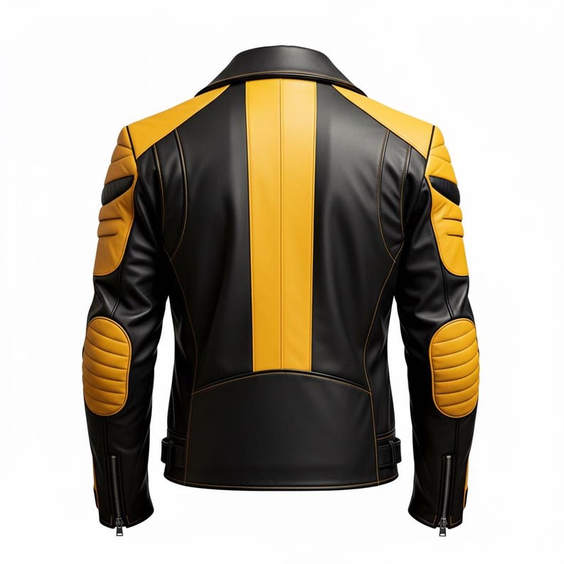 Men’s Yellow Black Rider Leather Jacket - Image 2