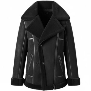 Black Genuine Suede Aviator Leather Coat