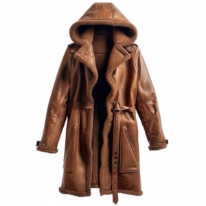 Distressed Brown Mid-Length Leather Coat