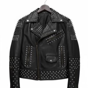 Men’s Black Studded Leather Jacket | Rock Style Biker Jacket | Punk Moto Outerwear