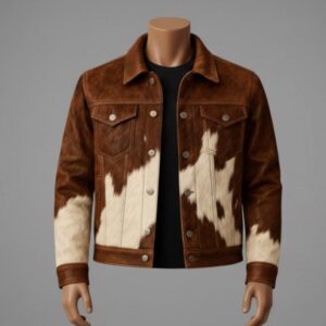 Handmade Cow Print Pony Hair Leather Jacket - Western Biker Coat