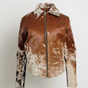 Handmade Cow Print Pony Hair Leather Jacket - Western Streetwear