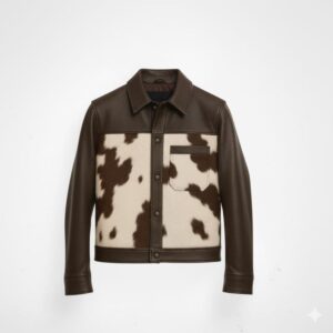 "Handmade Brown Cowhide Jacket, Hair on Leather Coat, Western Cow Print Look"