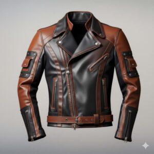 Two-Tone Brown and Black Leather Jacket | Men’s Biker Style | Handmade Moto Fashion Jacket