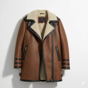 Men's Brown Shearling Aviator Coat | Faux Fur Lined Winter Jacket