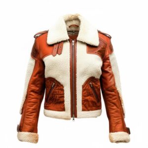 Genuine Sheepskin Leather Aviator Jacket with Sherpa Faux Fur Collar