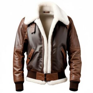 "Men's Genuine Sheepskin Leather Aviator Bomber Jacket, Sherpa Faux Fur Lined"