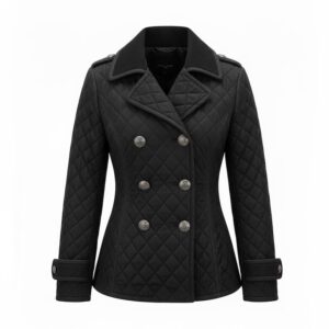 Women’s Charcoal Grey Suede Stylish Double-Breasted Slim-fit Office Lightweight Mid-Length Soft Diamond Leather Coat