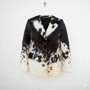 "Handmade Black and White Cowhide Jacket – Western Wear, Real Hair On Hide Coat"