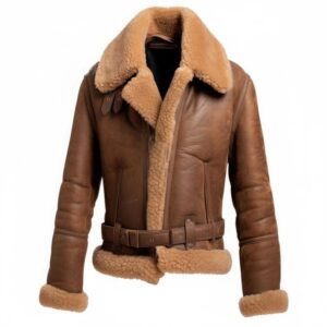 Brown Shearling Aviator Jacket | Vintage Pilot Leather Coat | Winter Warm Fur Lined Biker Jacket