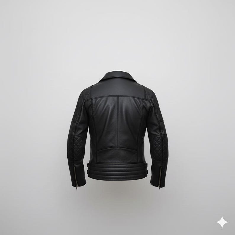 "Men's Brown Leather Biker Jacket, Quilted Shoulder, Distressed Moto" - Image 4