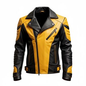 Men’s Yellow Black Rider Leather Jacket