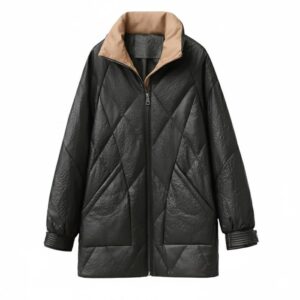 Oversized Black Quilted Faux Leather Coat | Modern Fall Jacket