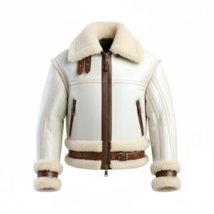 White Sheepskin B3 Bomber Jacket: Sherpa Faux Fur Lined Aviator Coat