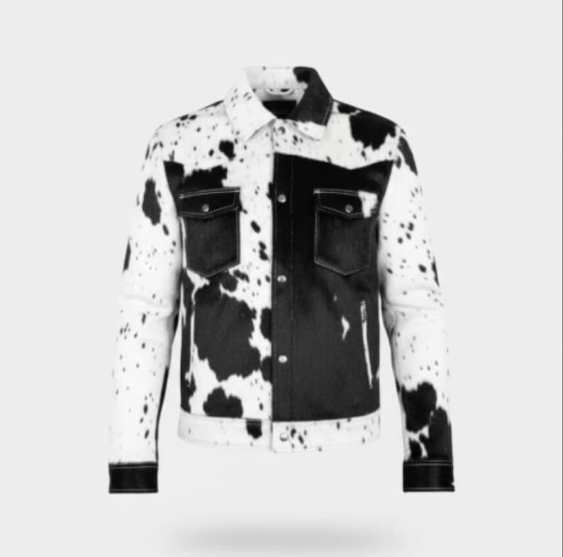 Handmade Cow Print Pony Hair Leather Biker Jacket
