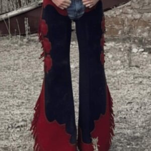 Handmade Native American Cowhide Black Chaps Western Cowgirl Fringes Chap