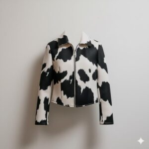 "Handmade Cow Print Jacket for Women – Western Biker Coat, Y2K Fashion"
