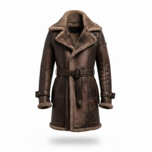 Men’s Distressed Brown Lapel Collar Warm Formal Outfit Stylish Asymmetric Soft Mid-Length Leather Coat