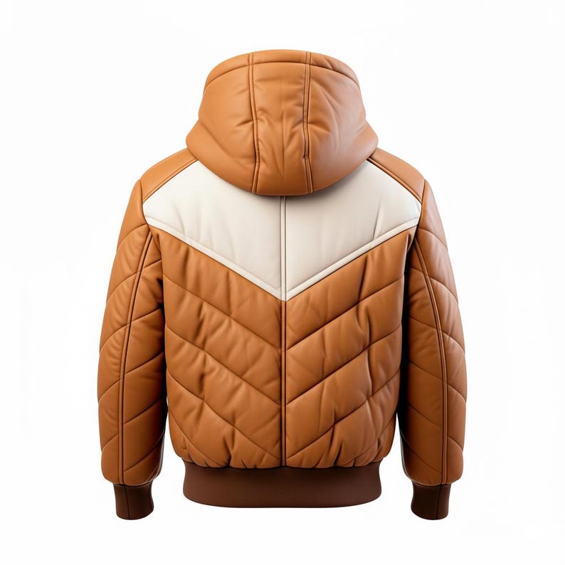 Brown Quilted Hooded Jacket | Men's Winter Leather-Look Puffer Coat - Image 3