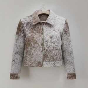 "Hair on Cowhide Leather Jacket, Brown and White Cow Print Coat, Western Style Blazer"