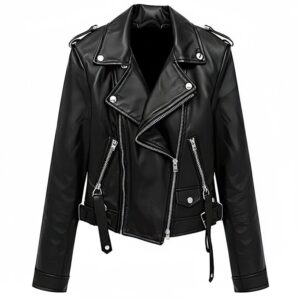 Handmade Black Leather Biker Jacket – Women’s Moto Jacket with Belt