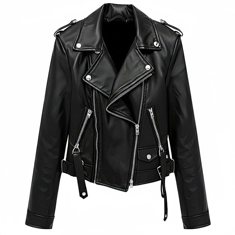 Handmade Black Leather Biker Jacket – Women’s Moto Jacket with Belt