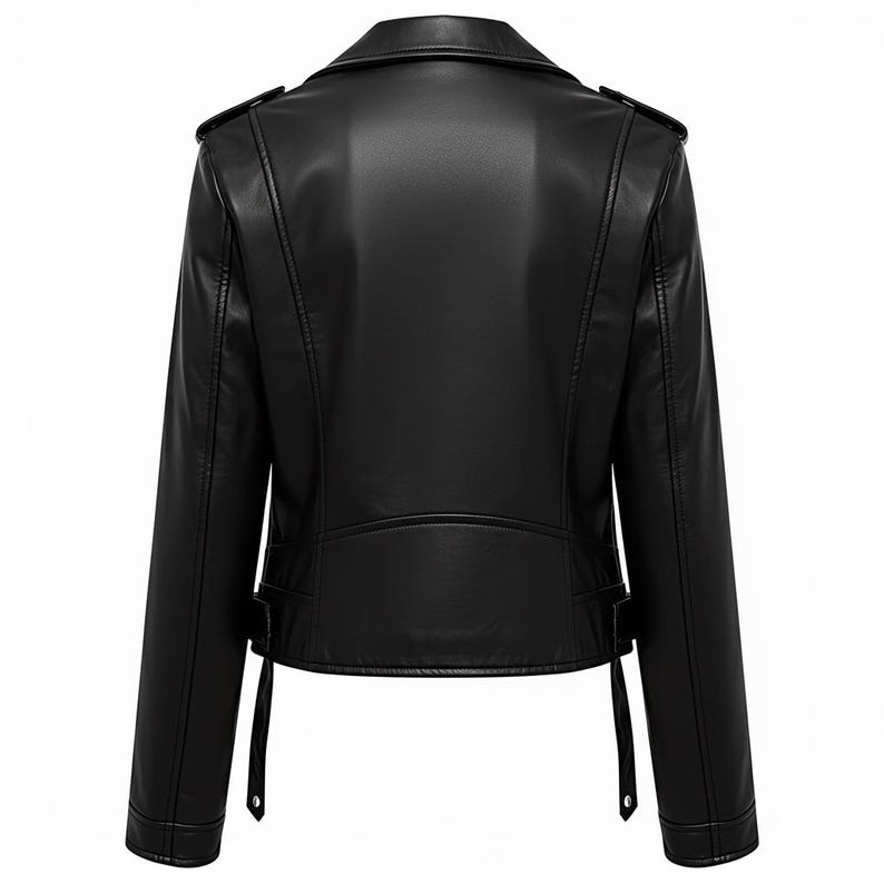 Handmade Black Leather Biker Jacket – Women’s Moto Jacket with Belt - Image 2