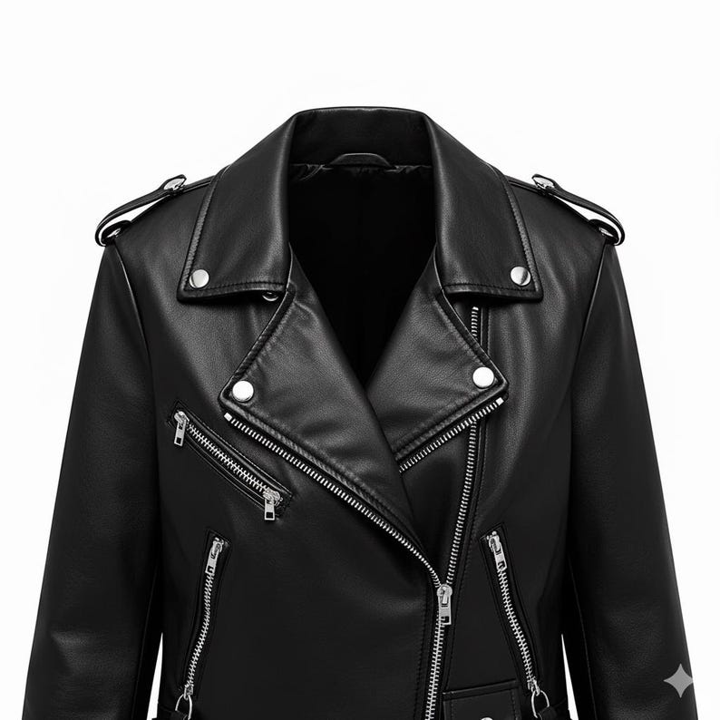 Handmade Black Leather Biker Jacket – Women’s Moto Jacket with Belt - Image 3