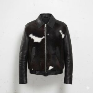Handmade Hair-On Cowhide Biker Jacket – Western Rodeo Style Leather Coat