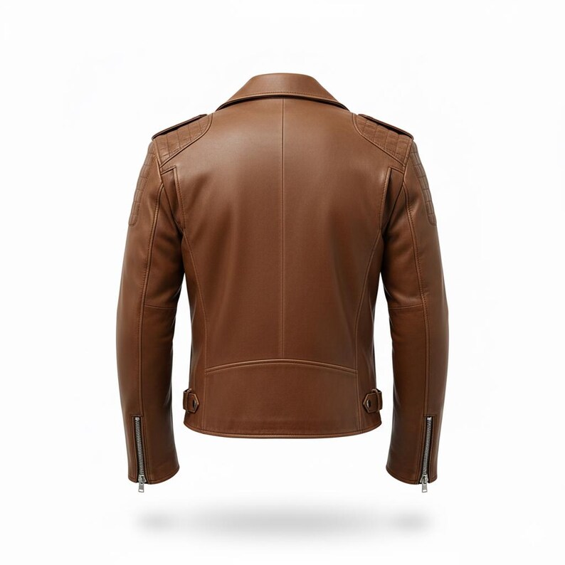 "Men's Handmade Leather Biker Jacket • Asymmetrical Zip, Moto Style" - Image 3