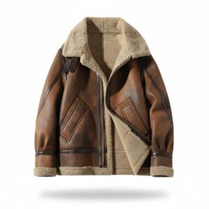 Faux Shearling Aviator Jacket – Vintage Biker Winter Coat