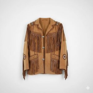 "Handmade Tan Suede Fringe Jacket - Western Beaded Coat, Boho Festival Style for Men"