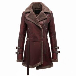 Belted Faux Fur Lined Leather Coat | Women's Double-Breasted Winter Outerwear