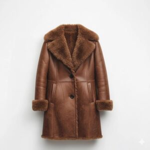 "Handmade Brown Shearling Coat – Genuine Sheepskin Coat, 70s Winter Fashion"