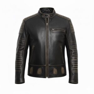 Men’s Black Biker Vintage Grunge Skull Genuine Cowhide Motorcycle Rider Classic Leather Jacket