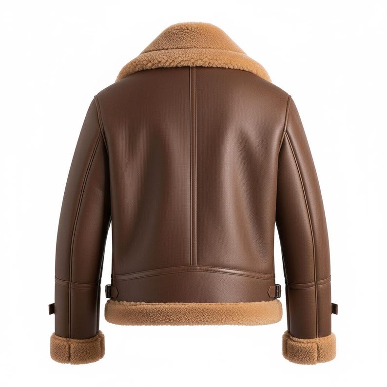 Brown Shearling Aviator Jacket | Vintage Pilot Leather Coat | Winter Warm Fur Lined Biker Jacket - Image 4