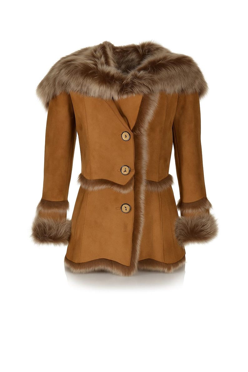 Faux Fur Trim Suede Coat | Vintage Style Flared Jacket