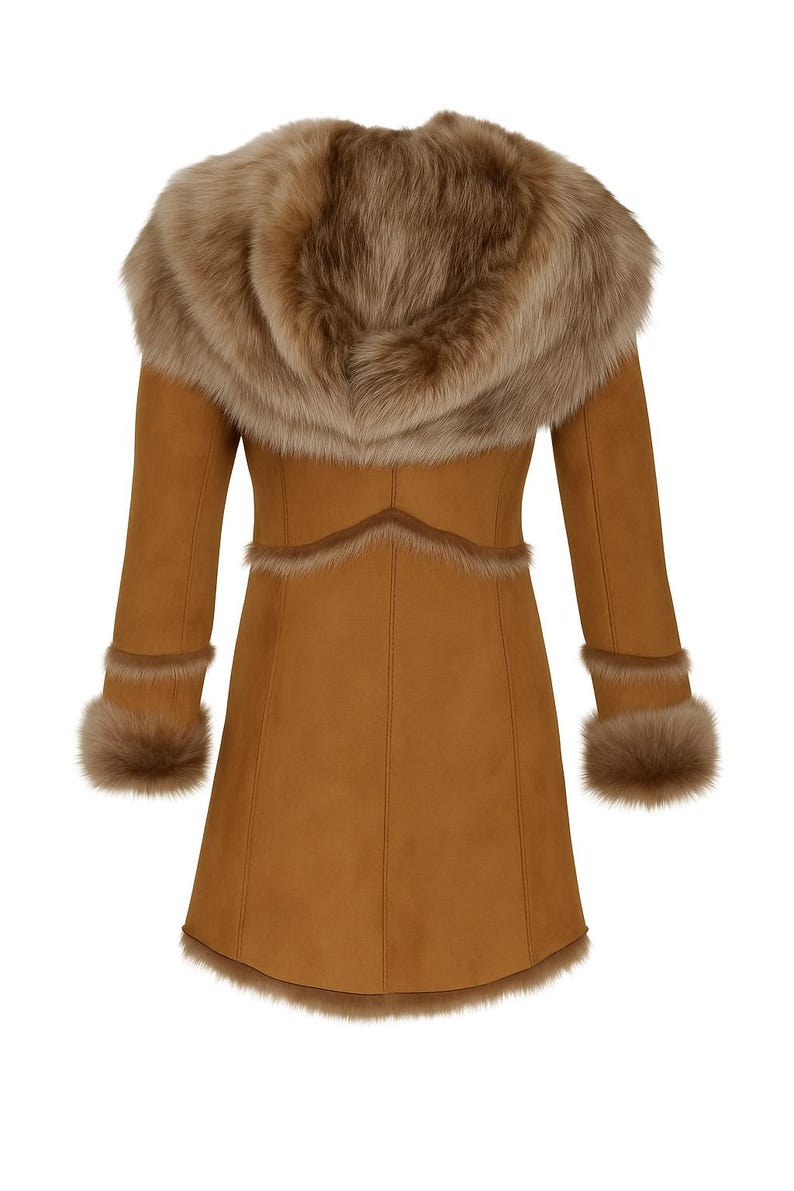 Faux Fur Trim Suede Coat | Vintage Style Flared Jacket - Image 2