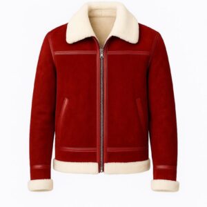 "Red Faux Suede Jacket | Faux Fur Lined, Sherpa Collar"