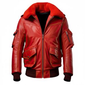 Men’s Red Leather Bomber Jacket with Shearling Collar – Premium Aviator Style Winter Jacket