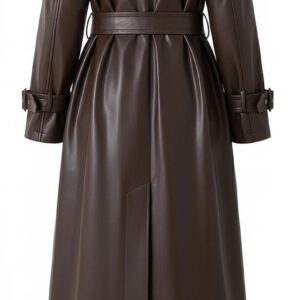 Brown Faux Leather Trench Coat | Belted Double Breasted Overcoat