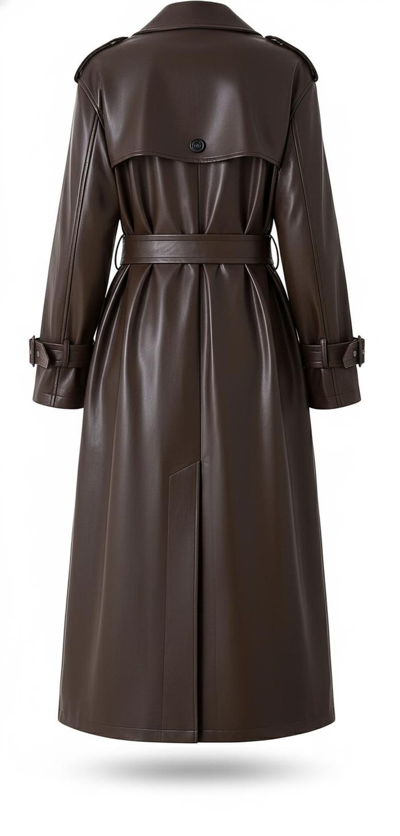 Brown Faux Leather Trench Coat | Belted Double Breasted Overcoat