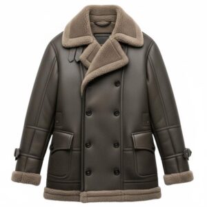 Shearling Leather Peacoat | Double Breasted B3 Aviator Winter Coat
