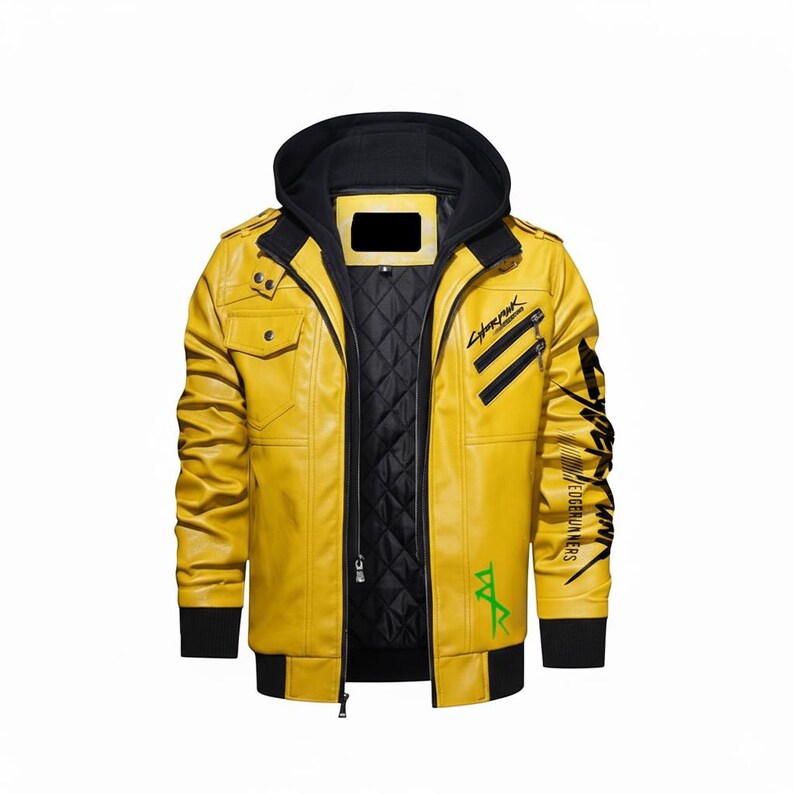 "Cyberpunk Inspired Hooded Jacket – Futuristic Streetwear, Graphic Moto Style Outerwear, Cosplay Ready Jacket" - Image 4