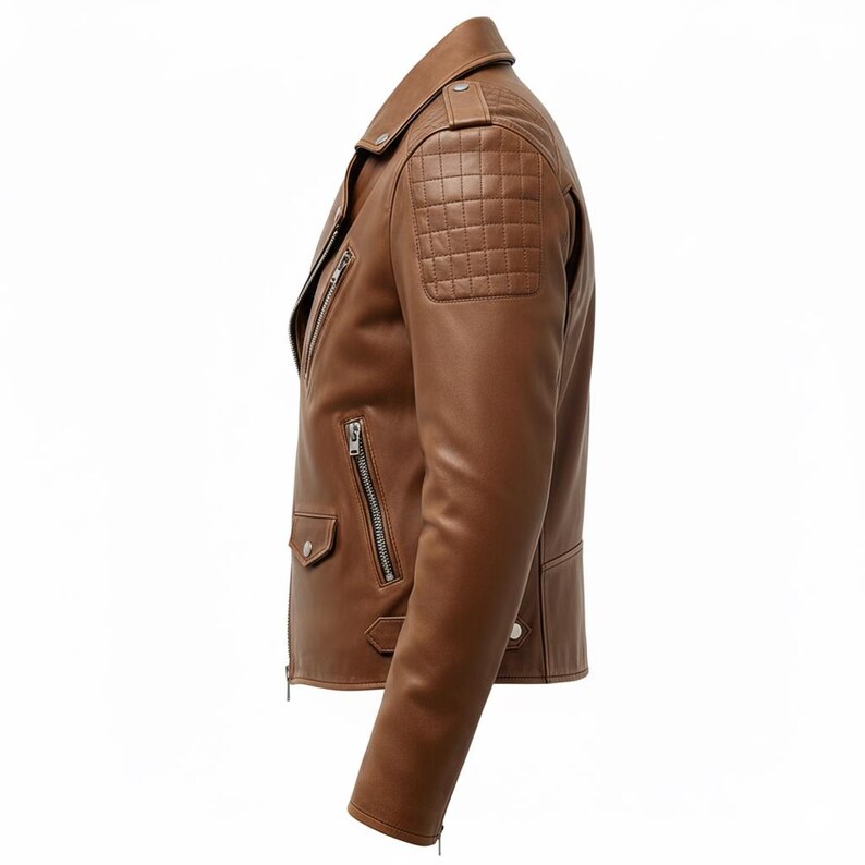 "Men's Handmade Leather Biker Jacket • Asymmetrical Zip, Moto Style" - Image 2