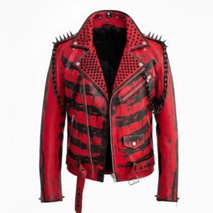 Handcrafted Punk Studded Leather Jacket with Spikes – Custom Streetwear Biker Style Coat