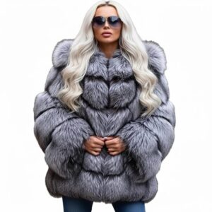 Oversized Grey Faux Fur Coat | Plush Winter Fashion Jacket