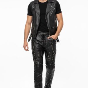 Handcrafted Gothic Leather Pants with Chains