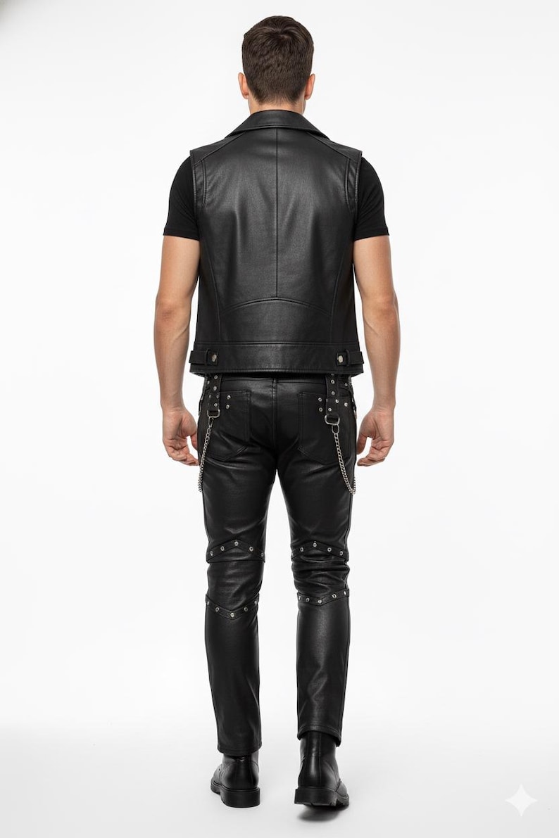 Handcrafted Gothic Leather Pants with Chains - Image 3