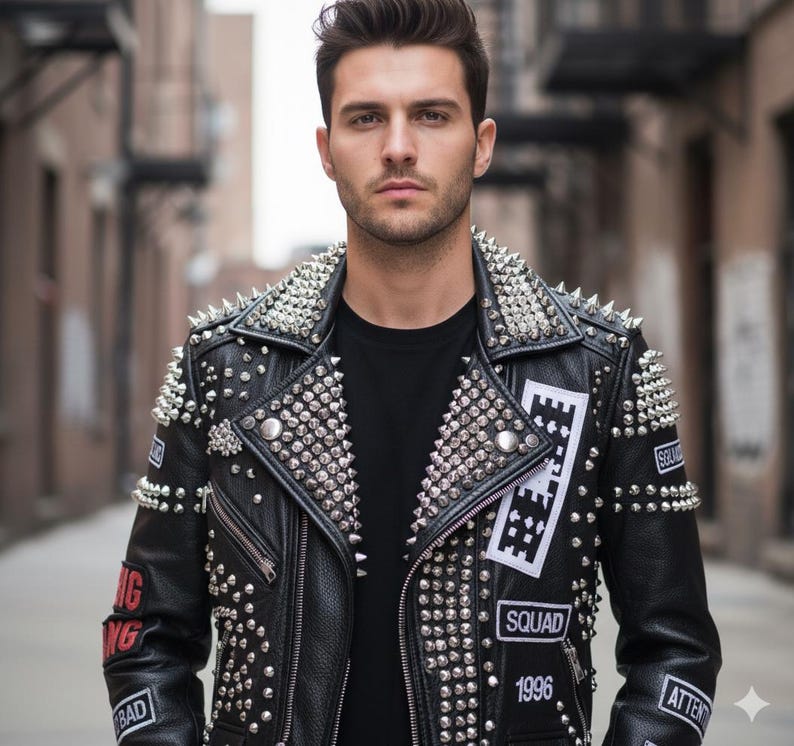 Handmade Studded Cowhide Leather Biker Jacket | Punk Rock Moto - Image 3